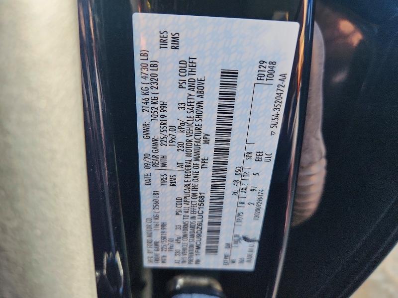 2020 Ford Escape მანქანა იყიდება აუქციონზე, vin: 1FMCU9DZ6LUC15681, აუქციონის ნომერი: 68330826