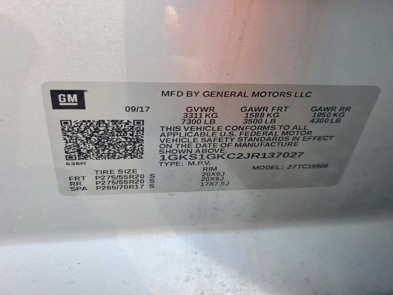 Aukcja sprzedaży 2018 Gmc Yukon Xl, vin: 1GKS1GKC2JR137027, numer aukcji: 69325046