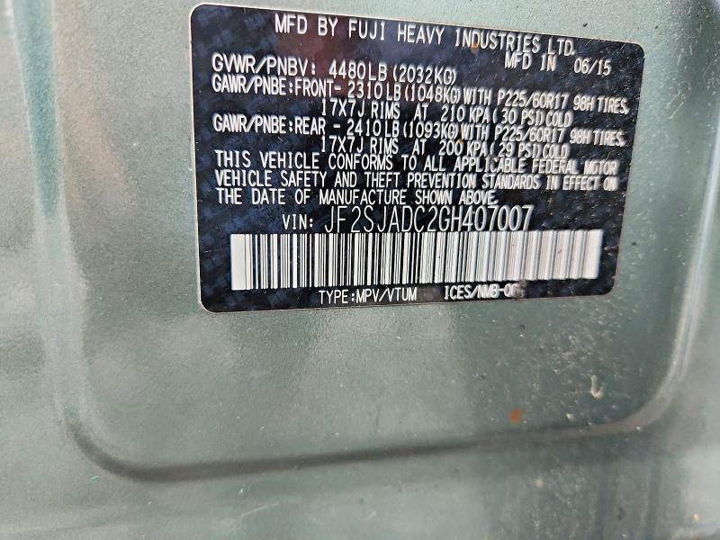 Aukcja sprzedaży 2016 Subaru Forester, vin: JF2SJADC2GH407007, numer aukcji: 67400126