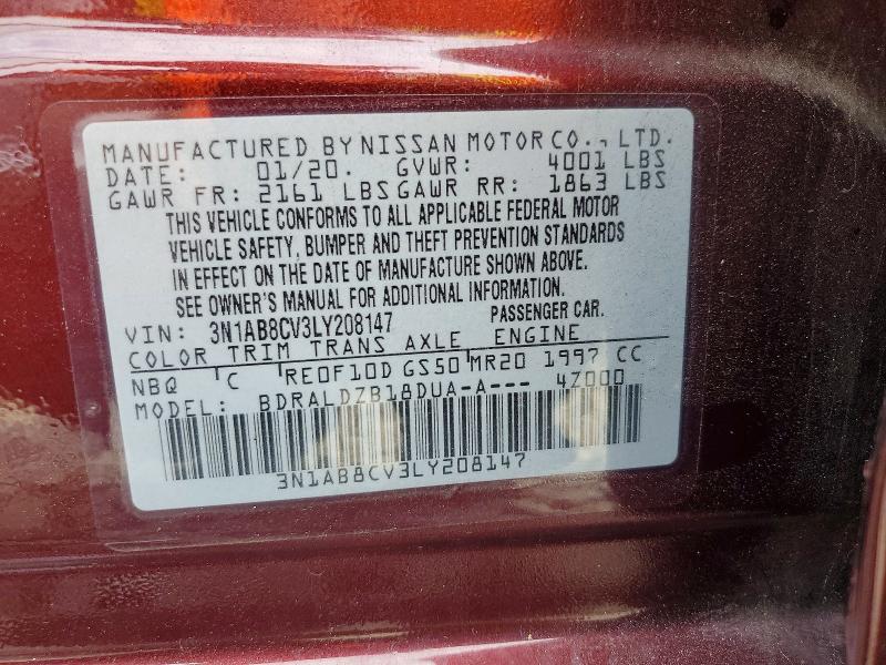 2020 Nissan Sentra მანქანა იყიდება აუქციონზე, vin: 3N1AB8CV3LY208147, აუქციონის ნომერი: 67067996