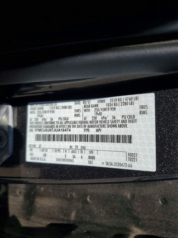 2018 Ford Escape მანქანა იყიდება აუქციონზე, vin: 1FMCU0J97JUA16474, აუქციონის ნომერი: 70940596