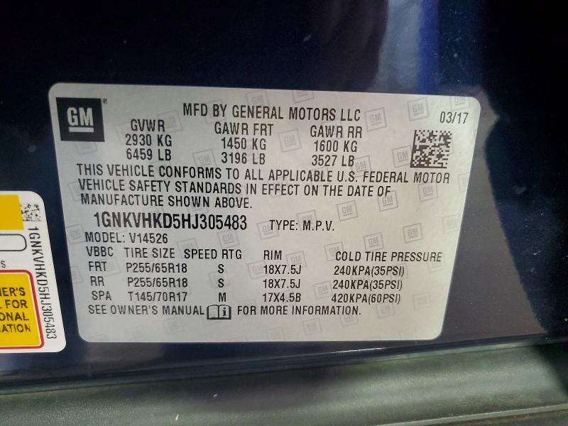 2017 Chevrolet Traverse მანქანა იყიდება აუქციონზე, vin: 1GNKVHKD5HJ305483, აუქციონის ნომერი: 67412036
