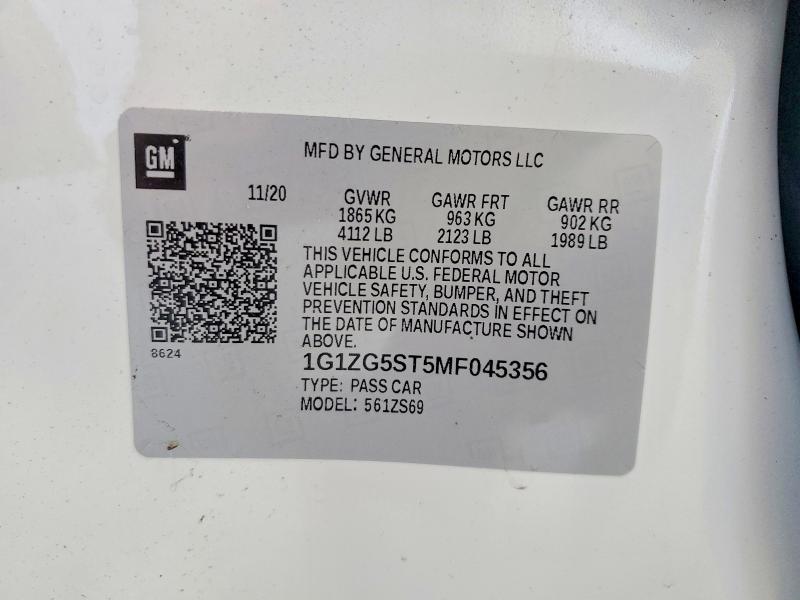Aukcja sprzedaży 2021 Chevrolet Malibu, vin: 1G1ZG5ST5MF045356, numer aukcji: 68233676