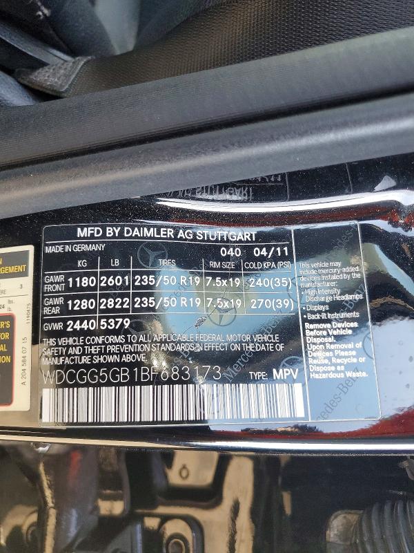 68956906 :رقم المزاد ، WDCGG5GB1BF683173 vin ، 2011 Mercedes-benz Glk مزاد بيع
