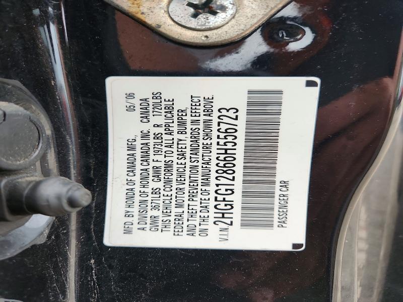 70502316 :رقم المزاد ، 2HGFG12866H556723 vin ، 2006 Honda Civic مزاد بيع
