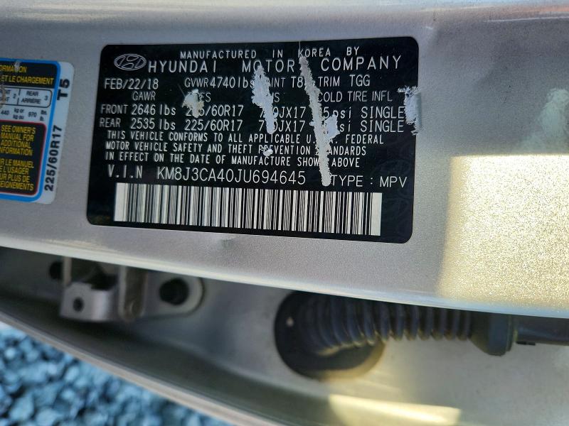 71047766 :رقم المزاد ، KM8J3CA40JU694645 vin ، 2018 Hyundai Tucson مزاد بيع
