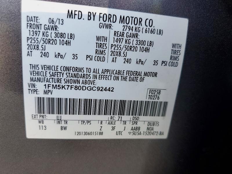 71292226 :رقم المزاد ، 1FM5K7F80DGC92442 vin ، 2013 Ford Explorer مزاد بيع