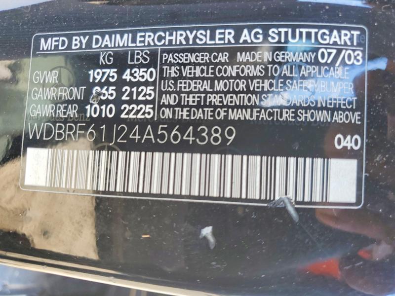 2004 Mercedes-benz C მანქანა იყიდება აუქციონზე, vin: WDBRF61J24A564389, აუქციონის ნომერი: 67874726