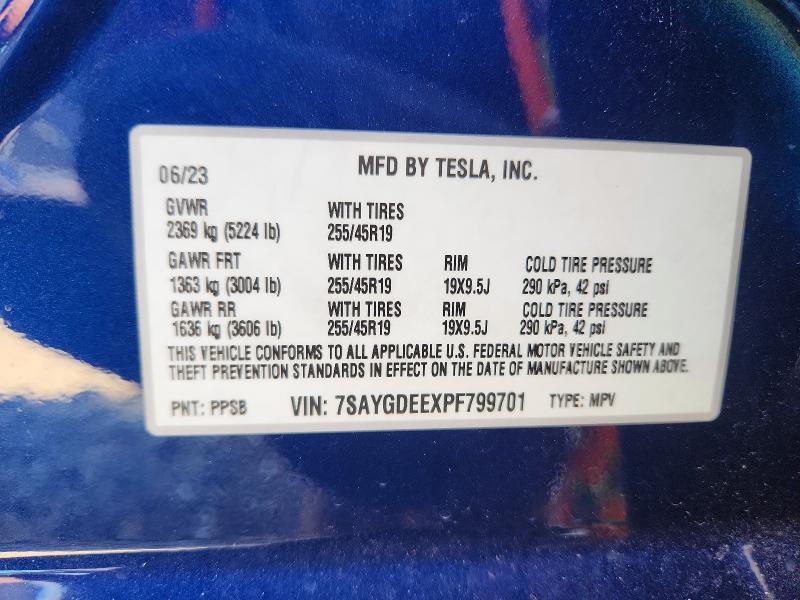 68352306 :رقم المزاد ، 7SAYGDEEXPF799701 vin ، 2023 Tesla Model Y مزاد بيع