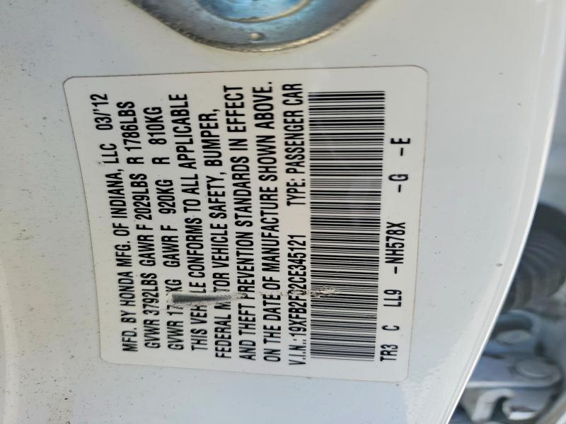 70913516 :رقم المزاد ، 19XFB2F82CE345121 vin ، 2012 Honda Civic مزاد بيع
