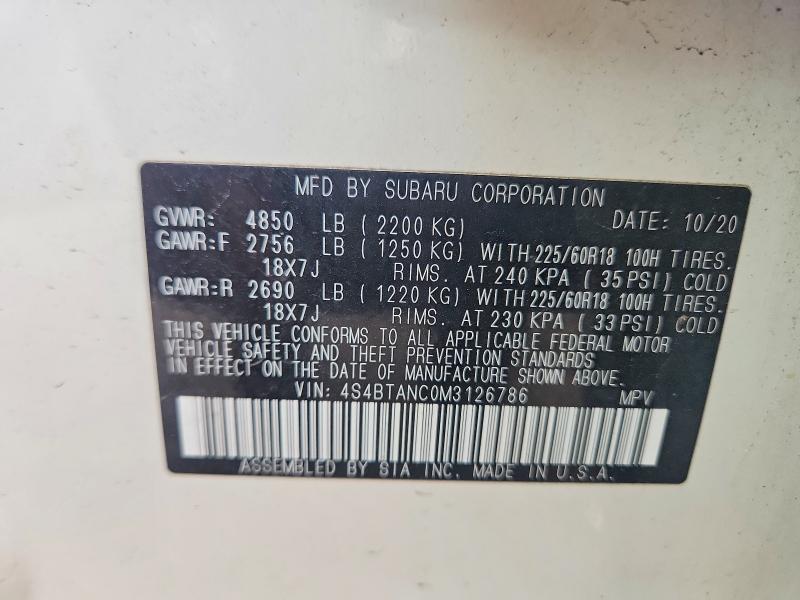 Продажа на аукционе авто 2021 Subaru Outback, vin: 4S4BTANC0M3126786, номер лота: 69496836