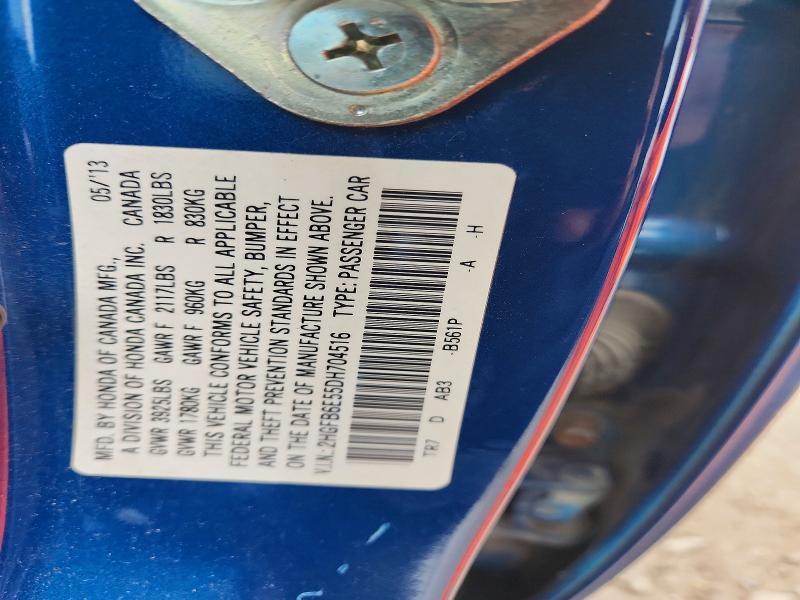 68631636 :رقم المزاد ، 2HGFB6E55DH704516 vin ، 2013 Honda Civic مزاد بيع