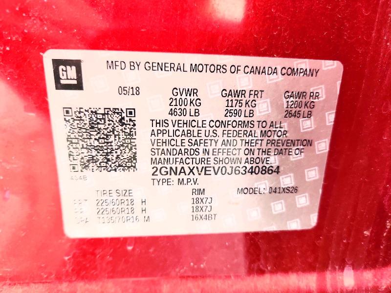 67813816 :رقم المزاد ، 2GNAXVEV0J6340864 vin ، 2018 Chevrolet Equinox مزاد بيع
