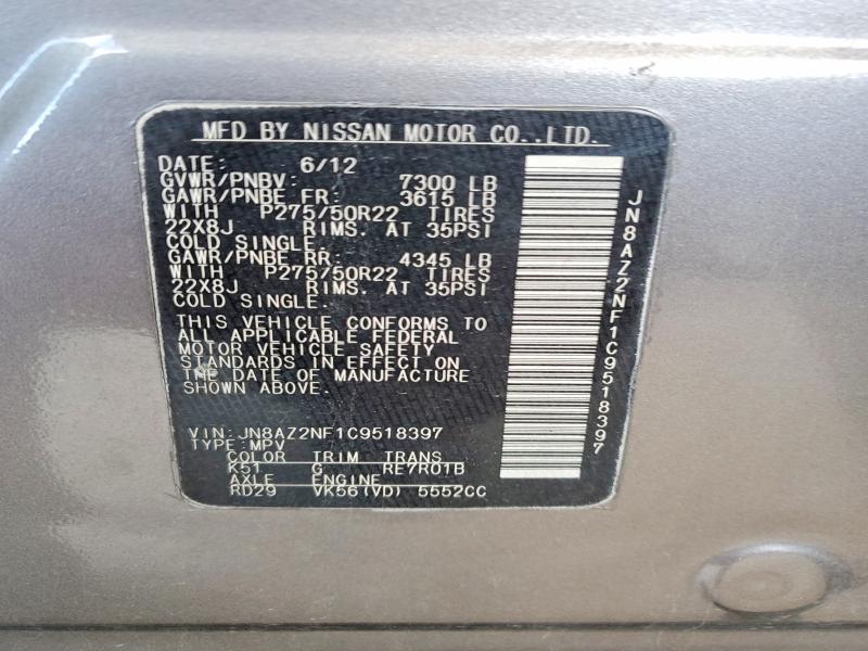 Aukcja sprzedaży 2012 Infiniti Qx56, vin: JN8AZ2NF1C9518397, numer aukcji: 67396016