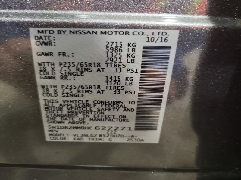 2017 Nissan Pathfinder მანქანა იყიდება აუქციონზე, vin: 5N1DR2MM0HC627271, აუქციონის ნომერი: 70305866