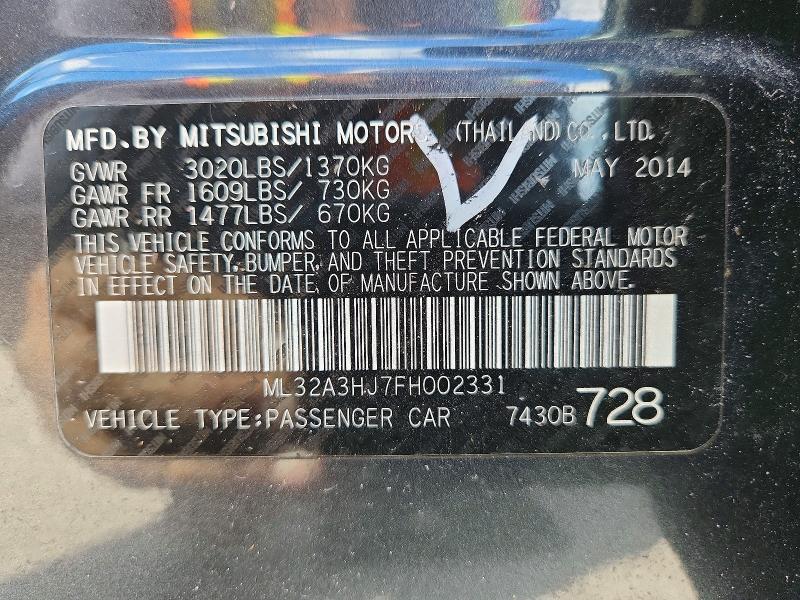 Aukcja sprzedaży 2015 Mitsubishi Mirage, vin: ML32A3HJ7FH002331, numer aukcji: 69441066