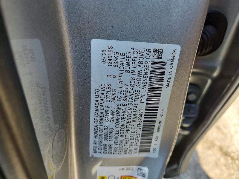 Aukcja sprzedaży 2026 Honda Civic, vin: 2HGFE2F52TH593498, numer aukcji: 67671456