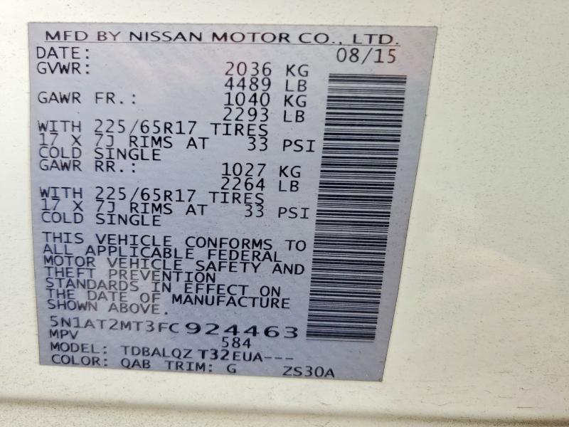 Aukcja sprzedaży 2015 Nissan Rogue, vin: 5N1AT2MT3FC924463, numer aukcji: 69809616