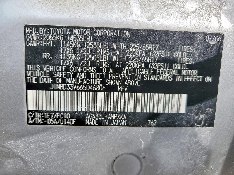Aukcja sprzedaży 2006 Toyota Rav4, vin: JTMBD33V665046806, numer aukcji: 68596096