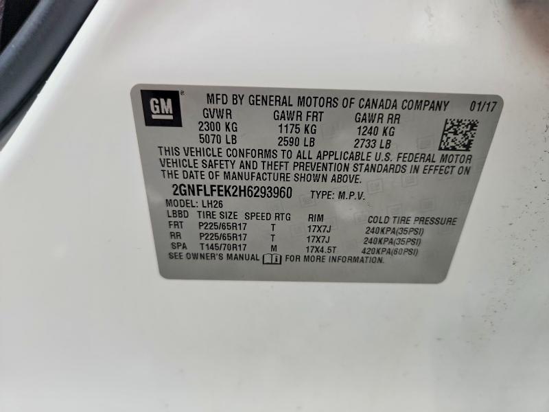 69486406 :رقم المزاد ، 2GNFLFEK2H6293960 vin ، 2017 Chevrolet Equinox مزاد بيع