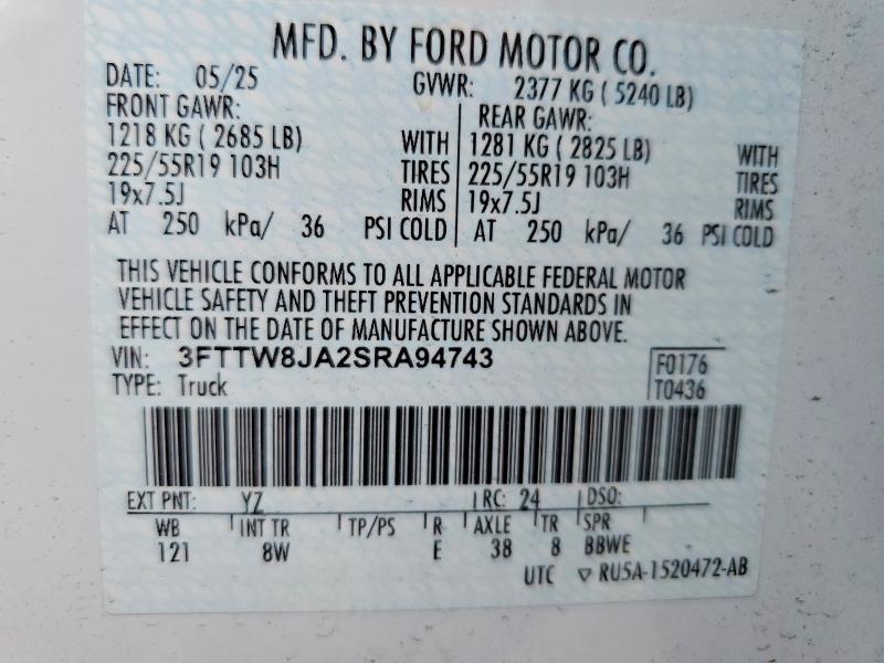 Продаж на аукціоні авто 2025 Ford Maverick, vin: 3FTTW8JA2SRA94743, номер лоту: 70445996