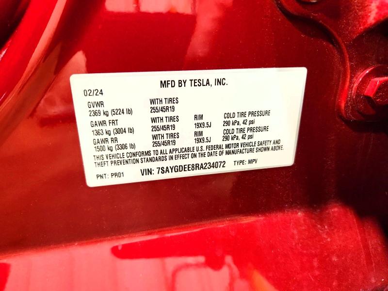 Aukcja sprzedaży 2024 Tesla Model Y, vin: 7SAYGDEE8RA234072, numer aukcji: 68136496