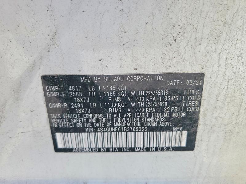 2024 Subaru Crosstrek მანქანა იყიდება აუქციონზე, vin: 4S4GUHF61R3769322, აუქციონის ნომერი: 68540366