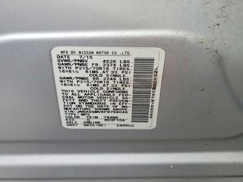 2015 Nissan Rogue Select მანქანა იყიდება აუქციონზე, vin: JN8AS5MV8FW769048, აუქციონის ნომერი: 68965856
