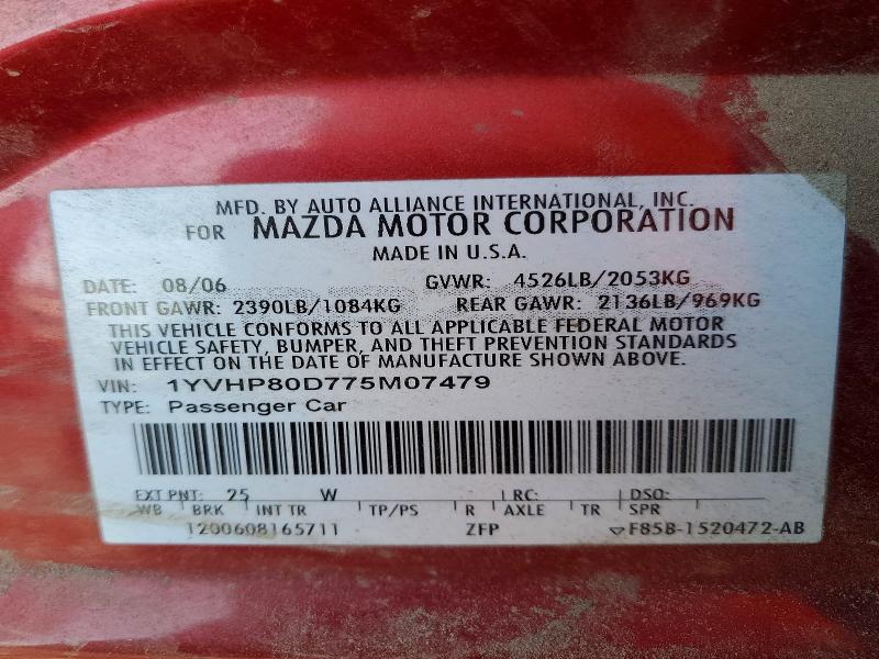 Aukcja sprzedaży 2007 Mazda 6, vin: 1YVHP80D775M07479, numer aukcji: 69846156