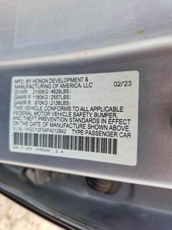 2023 Honda Accord მანქანა იყიდება აუქციონზე, vin: 1HGCY2F54PA012842, აუქციონის ნომერი: 69155386