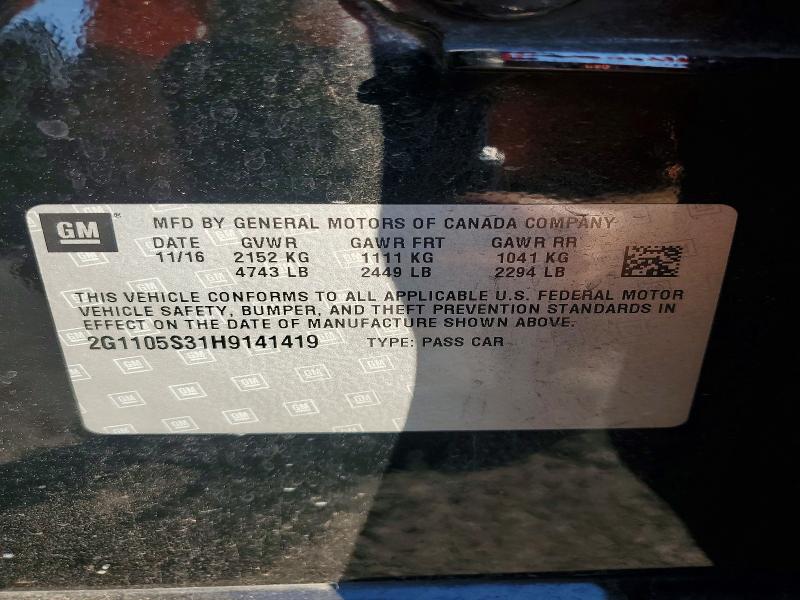 69111996 :رقم المزاد ، 2G1105S31H9141419 vin ، 2017 Chevrolet Impala مزاد بيع