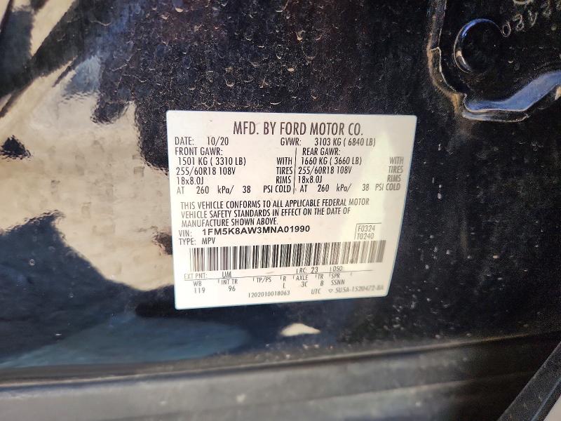 2021 Ford Explorer მანქანა იყიდება აუქციონზე, vin: 1FM5K8AW3MNA01990, აუქციონის ნომერი: 70697586