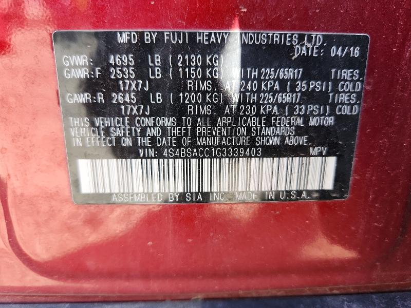 Продажа на аукционе авто 2016 Subaru Outback, vin: 4S4BSACC1G3339403, номер лота: 67832706