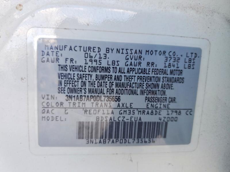 Продаж на аукціоні авто 2013 Nissan Sentra, vin: 3N1AB7AP0DL735656, номер лоту: 68290206