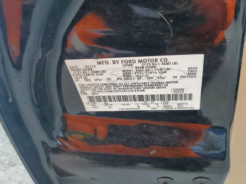 71003196 :رقم المزاد ، 1FMCU9EG7CKC01538 vin ، 2012 Ford Escape مزاد بيع
