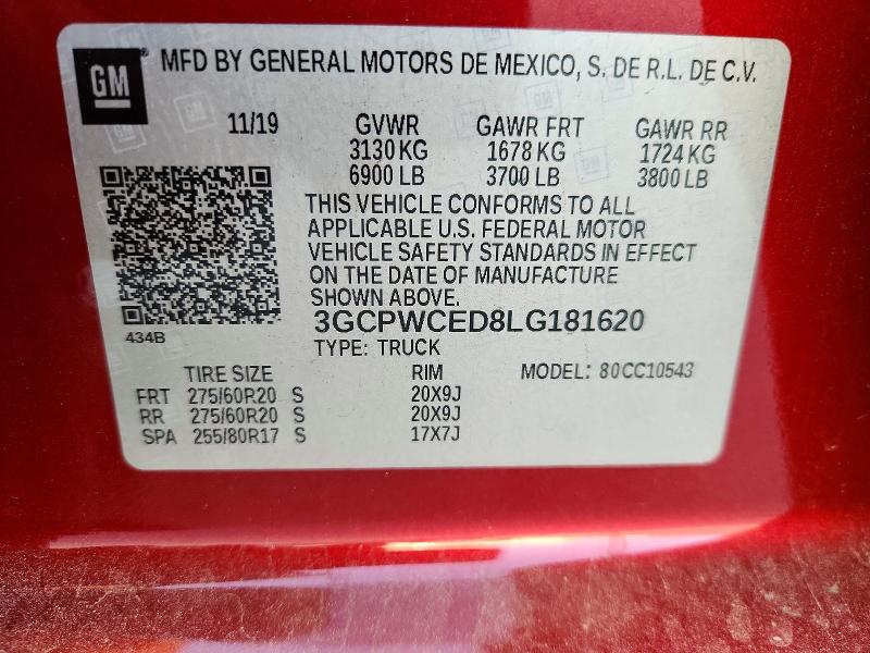 68605536 :رقم المزاد ، 3GCPWCED8LG181620 vin ، 2020 Chevrolet Silverado مزاد بيع