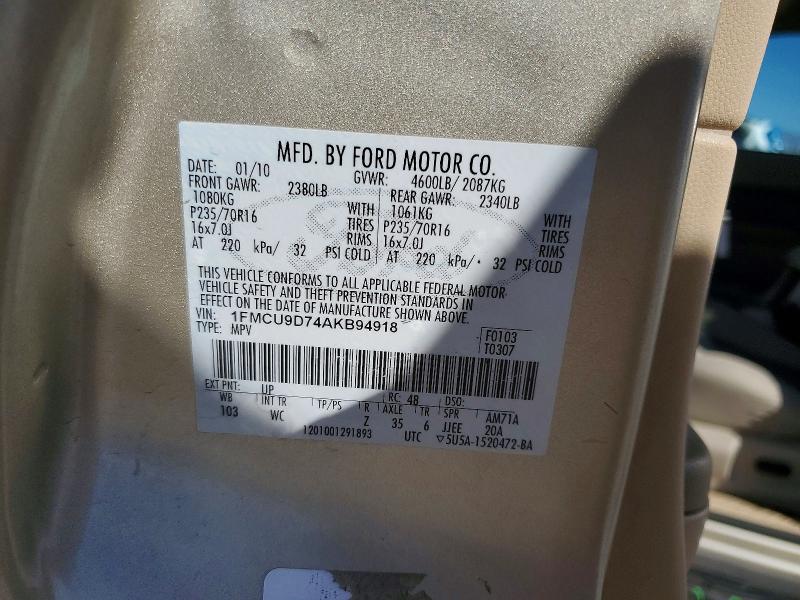 Продаж на аукціоні авто 2010 Ford Escape, vin: 1FMCU9D74AKB94918, номер лоту: 71297466