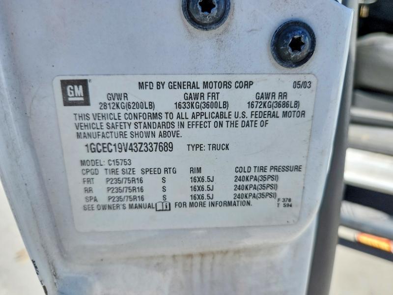 2003 Chevrolet Silverado მანქანა იყიდება აუქციონზე, vin: 1GCEC19V43Z337689, აუქციონის ნომერი: 69888656