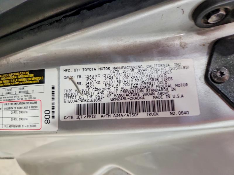 2006 Toyota Tacoma მანქანა იყიდება აუქციონზე, vin: 5TEUU42N06Z161852, აუქციონის ნომერი: 70214966