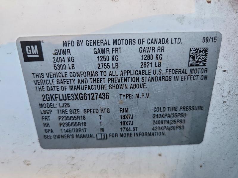 Aukcja sprzedaży 2016 Gmc Terrain, vin: 2GKFLUE3XG6127436, numer aukcji: 70436496
