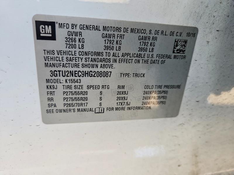 2017 Gmc Sierra მანქანა იყიდება აუქციონზე, vin: 3GTU2NEC9HG208087, აუქციონის ნომერი: 67422116