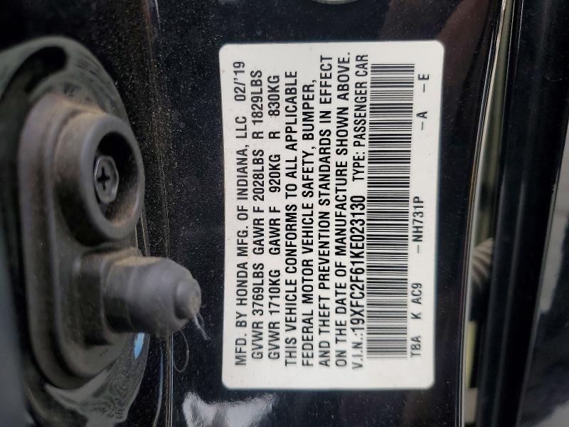 Aukcja sprzedaży 2019 Honda Civic, vin: 19XFC2F61KE023130, numer aukcji: 71102266