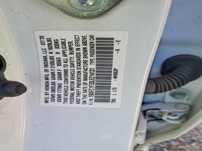 Продаж на аукціоні авто 2020 Honda Civic, vin: 19XFC1F33LE214131, номер лоту: 67938466