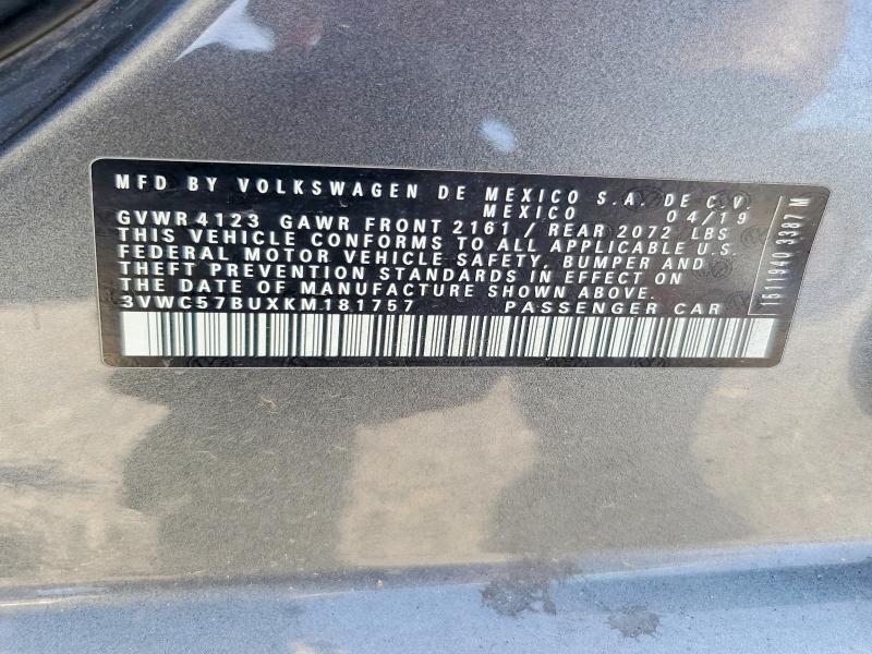 Aukcja sprzedaży 2019 Volkswagen Jetta, vin: 3VWC57BUXKM181757, numer aukcji: 68437516