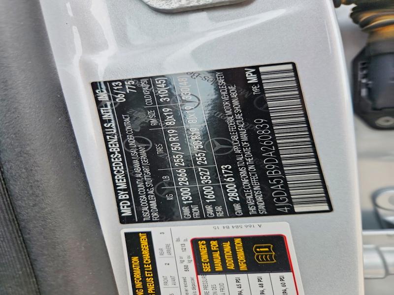 67702166 :رقم المزاد ، 4JGDA5JB9DA260839 vin ، 2013 Mercedes-benz Ml مزاد بيع