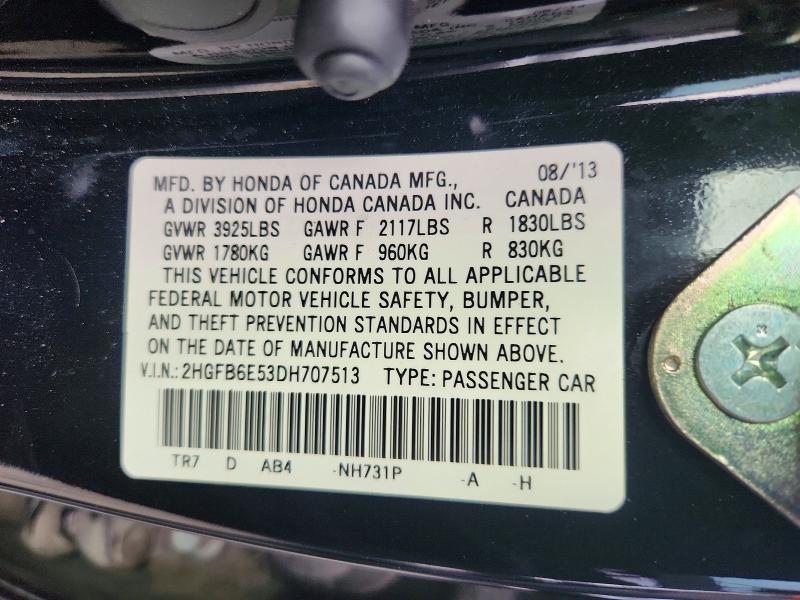 Продаж на аукціоні авто 2013 Honda Civic, vin: 2HGFB6E53DH707513, номер лоту: 71285286