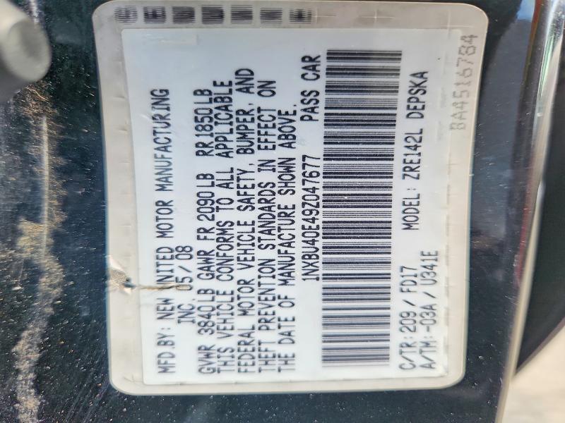 Aukcja sprzedaży 2009 Toyota Corolla, vin: 1NXBU40E49Z047677, numer aukcji: 69899626