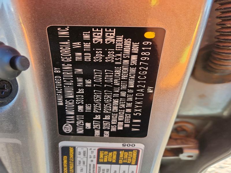 70053466 :رقم المزاد ، 5XYKTDA21CG279819 vin ، 2012 Kia Sorento مزاد بيع