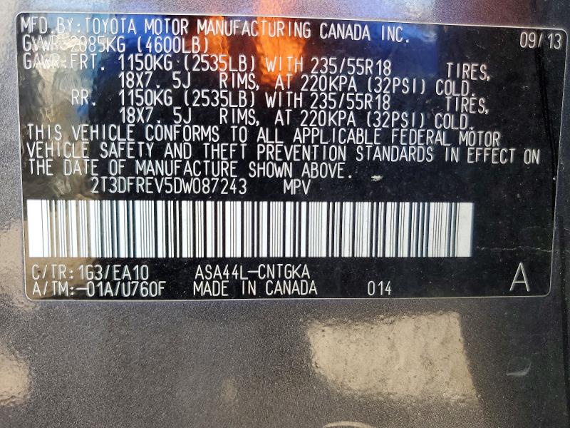69010656 :رقم المزاد ، 2T3DFREV5DW087243 vin ، 2013 Toyota Rav4 مزاد بيع