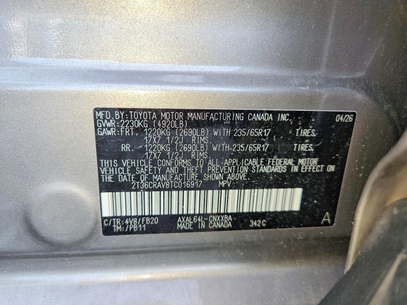 69220696 :رقم المزاد ، 2T36CRAV8TC016917 vin ، 2026 Toyota Rav4 مزاد بيع